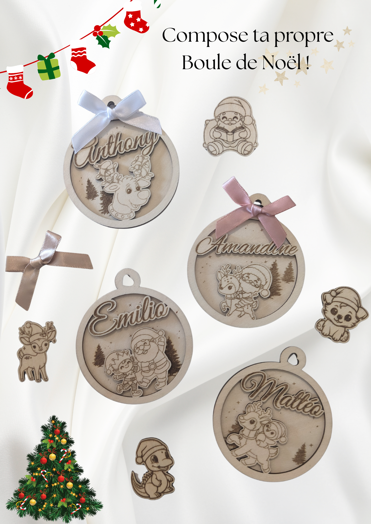 Boule de Noël en bois personnalisée