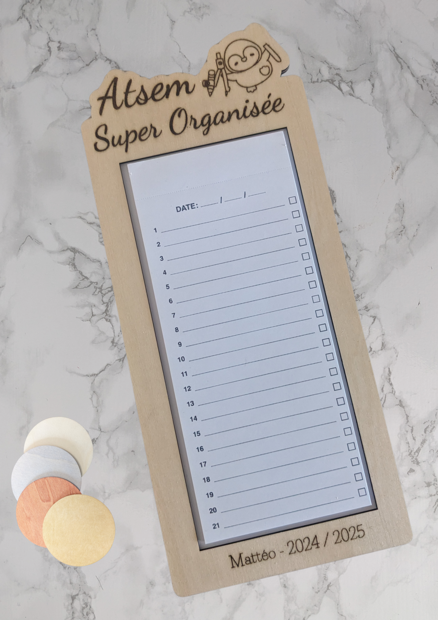 Support To-Do List personnalisé – Cadeau fin d’année maîtresse / ATSEM / nounou