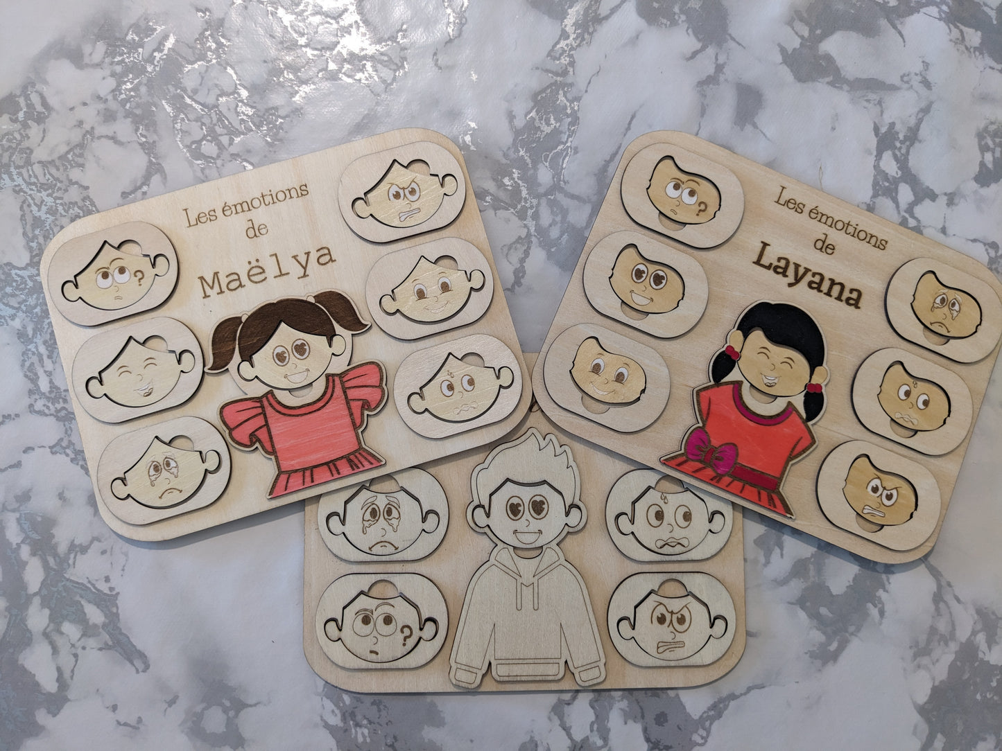 Puzzle des émotions en bois pour enfants – Jeu éducatif, support de routine