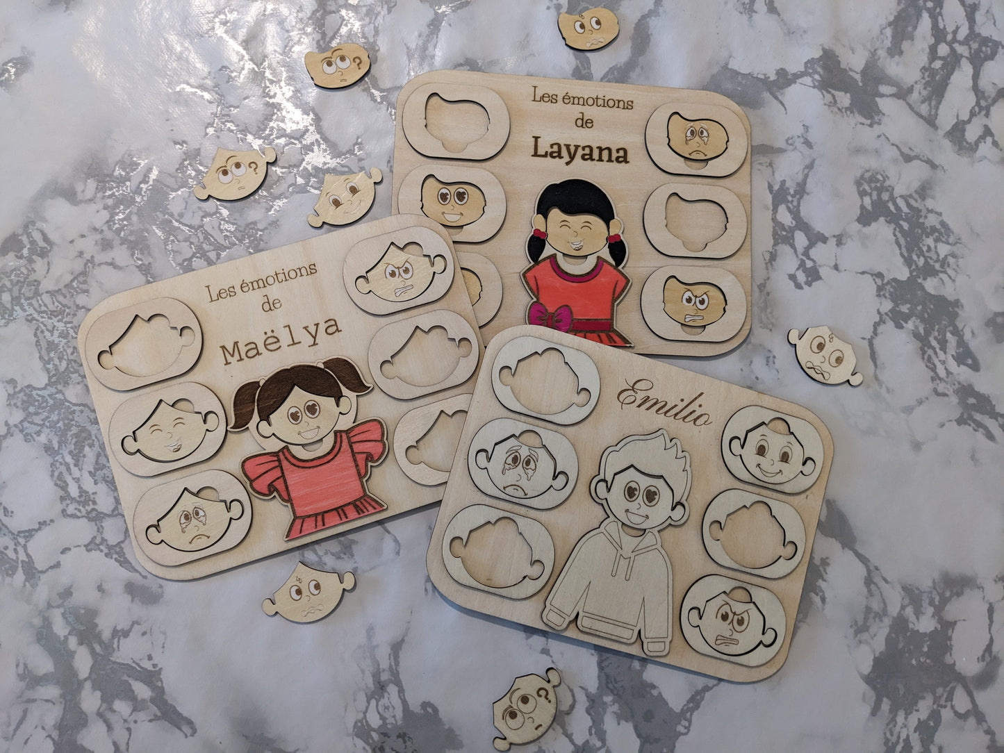 Puzzle des émotions en bois pour enfants – Jeu éducatif, support de routine