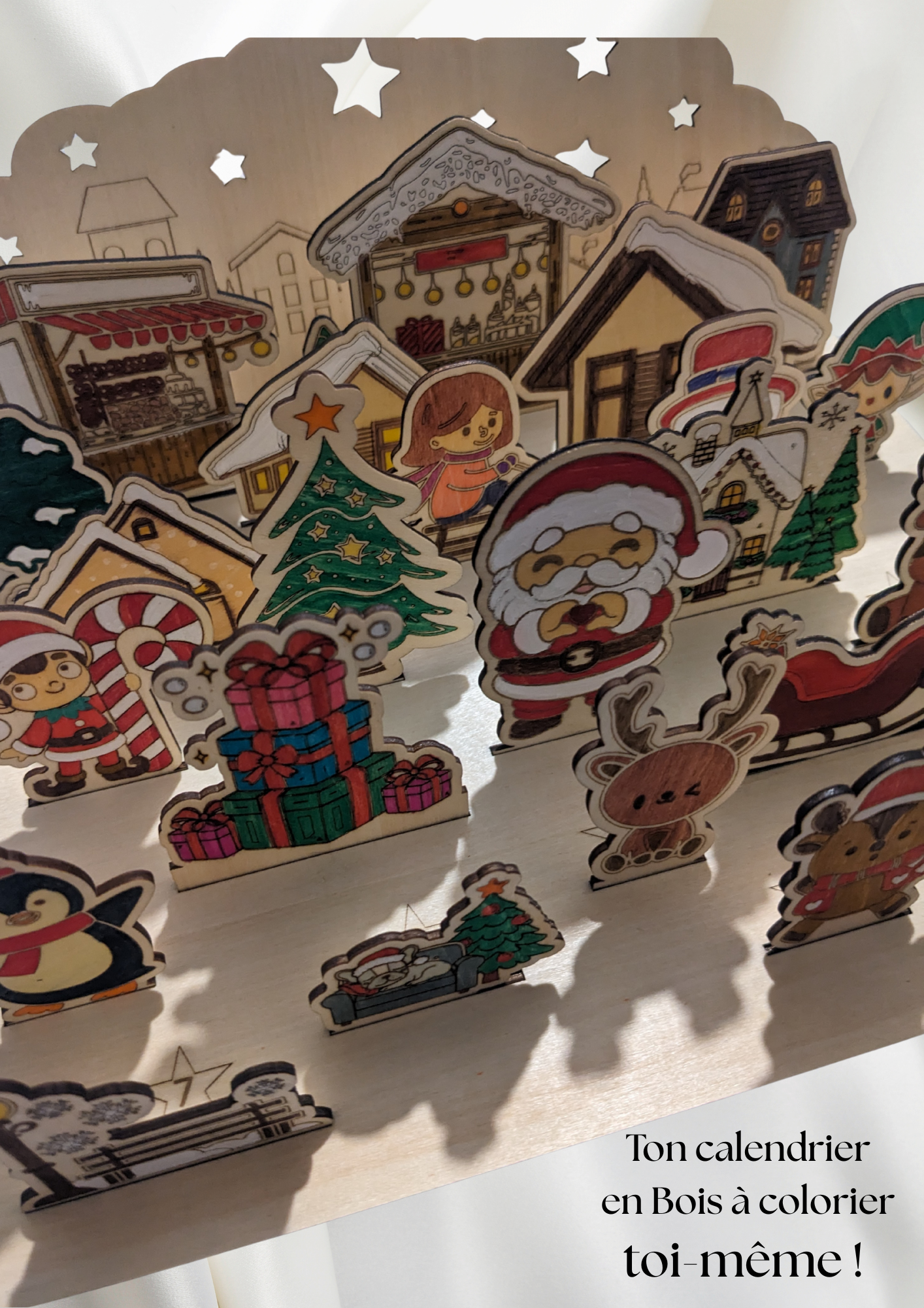 Calendrier de l’Avent à colorier – Village de Noël à Colorier & Assembler