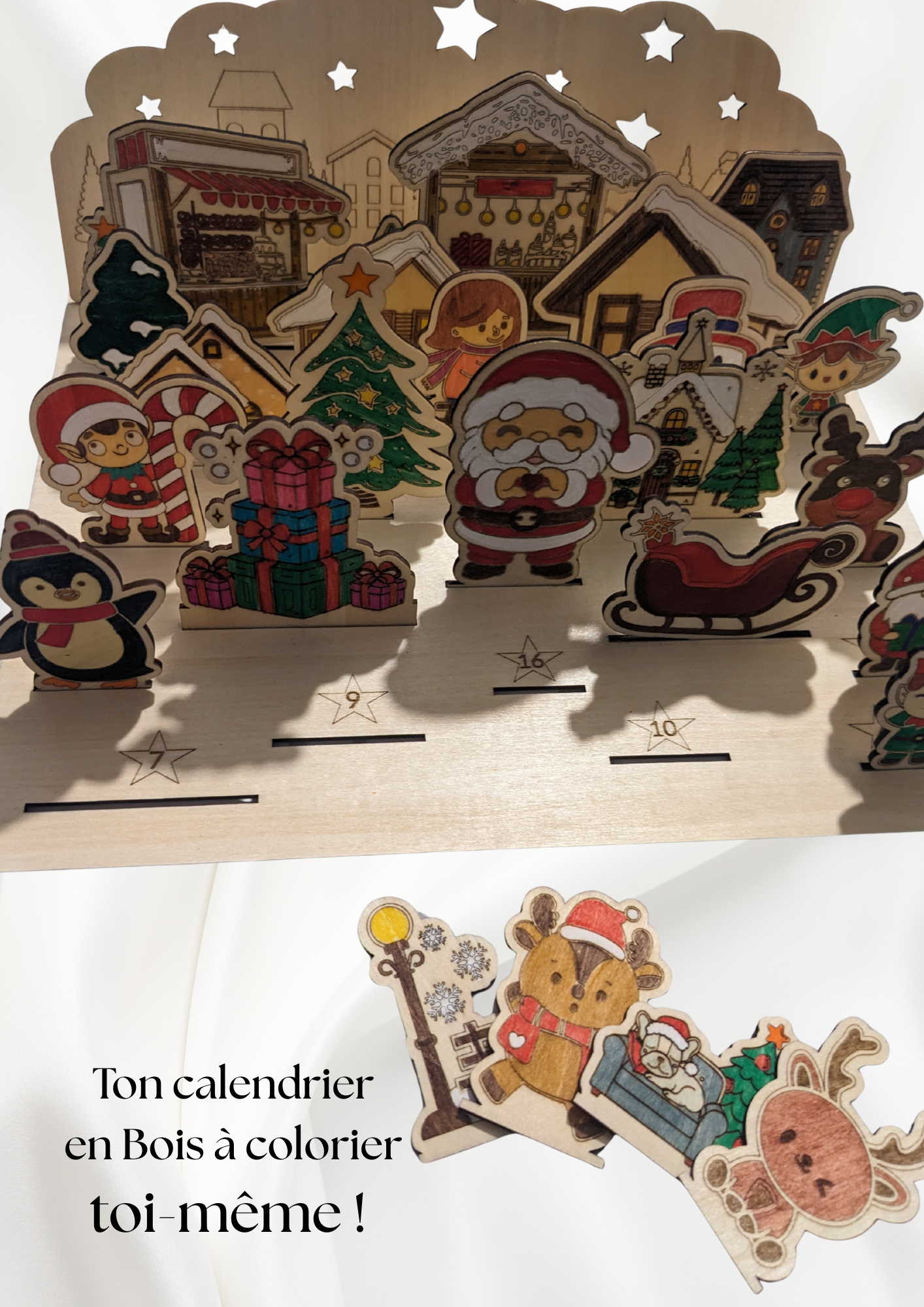 Calendrier de l’Avent à colorier – Village de Noël à Colorier & Assembler
