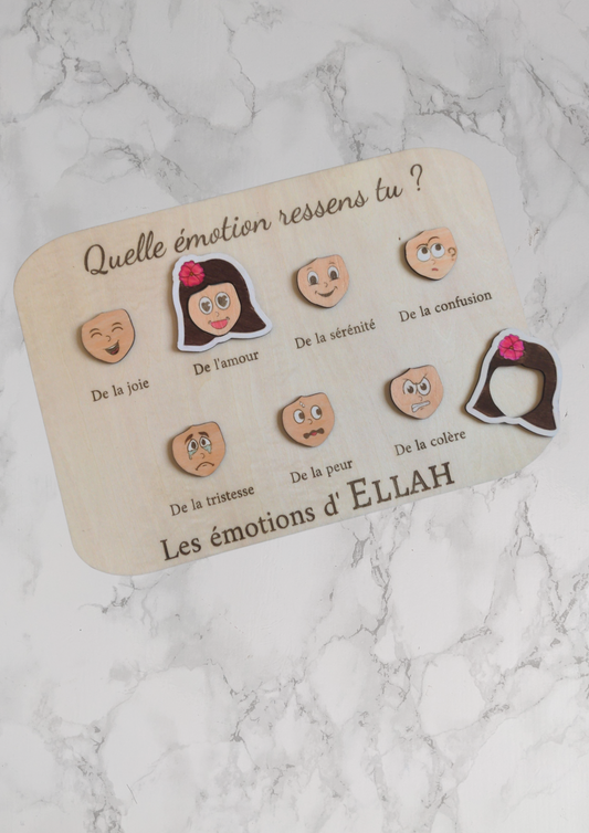 Tableau des émotions en bois pour enfants – Jeu éducatif, support de routine